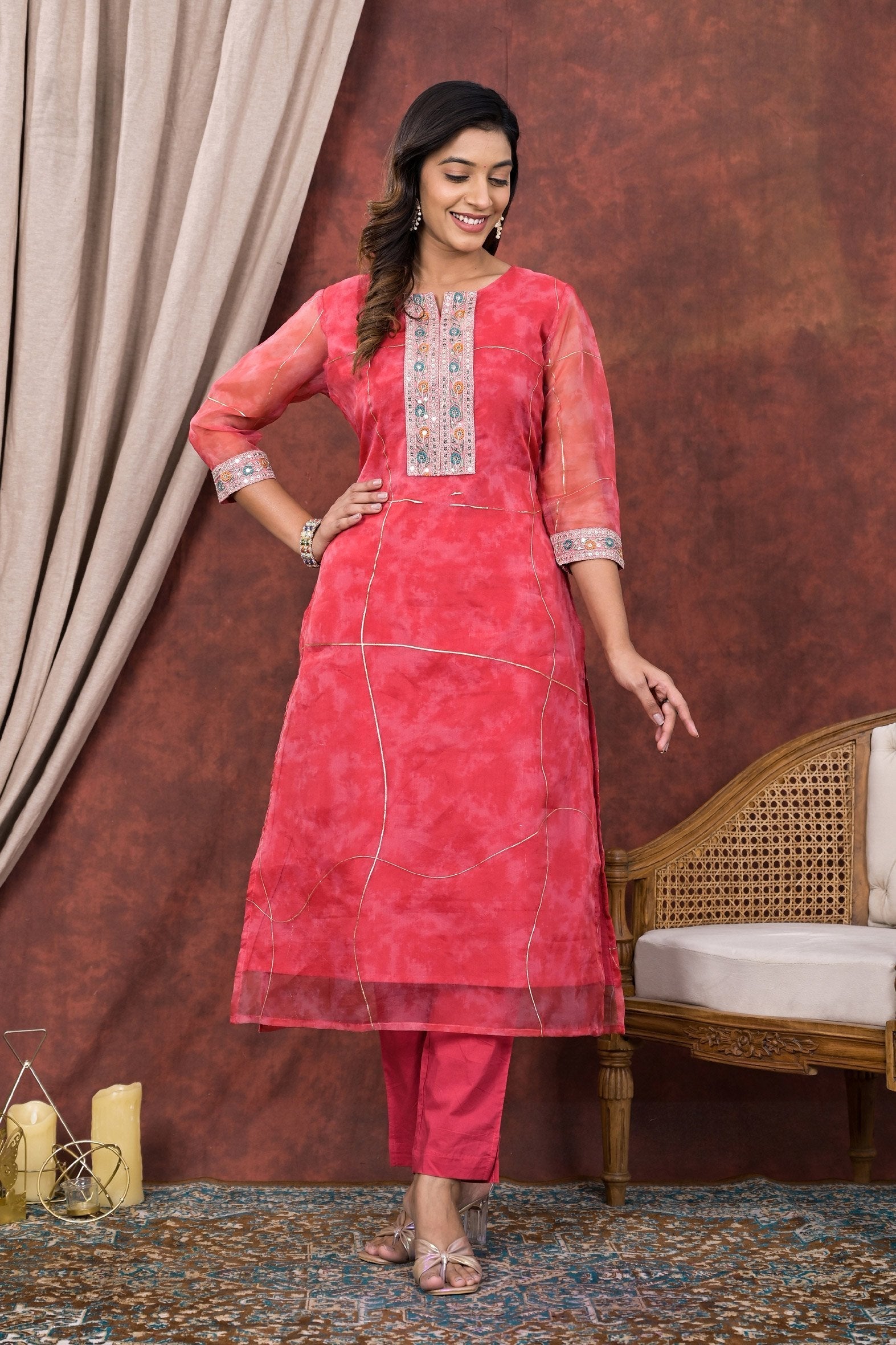 Pink Digital Printed Organza Kurta Pant Set Bada Boota