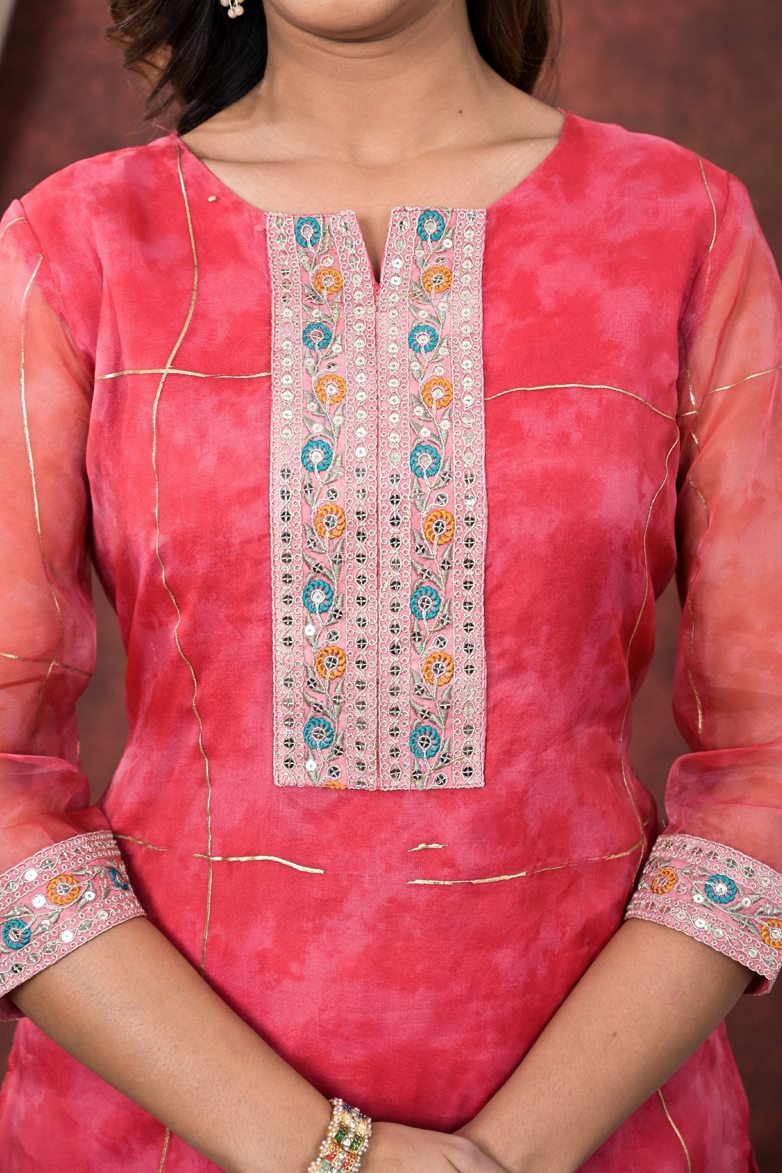 Pink Digital Printed Organza Kurta Pant Set Bada Boota