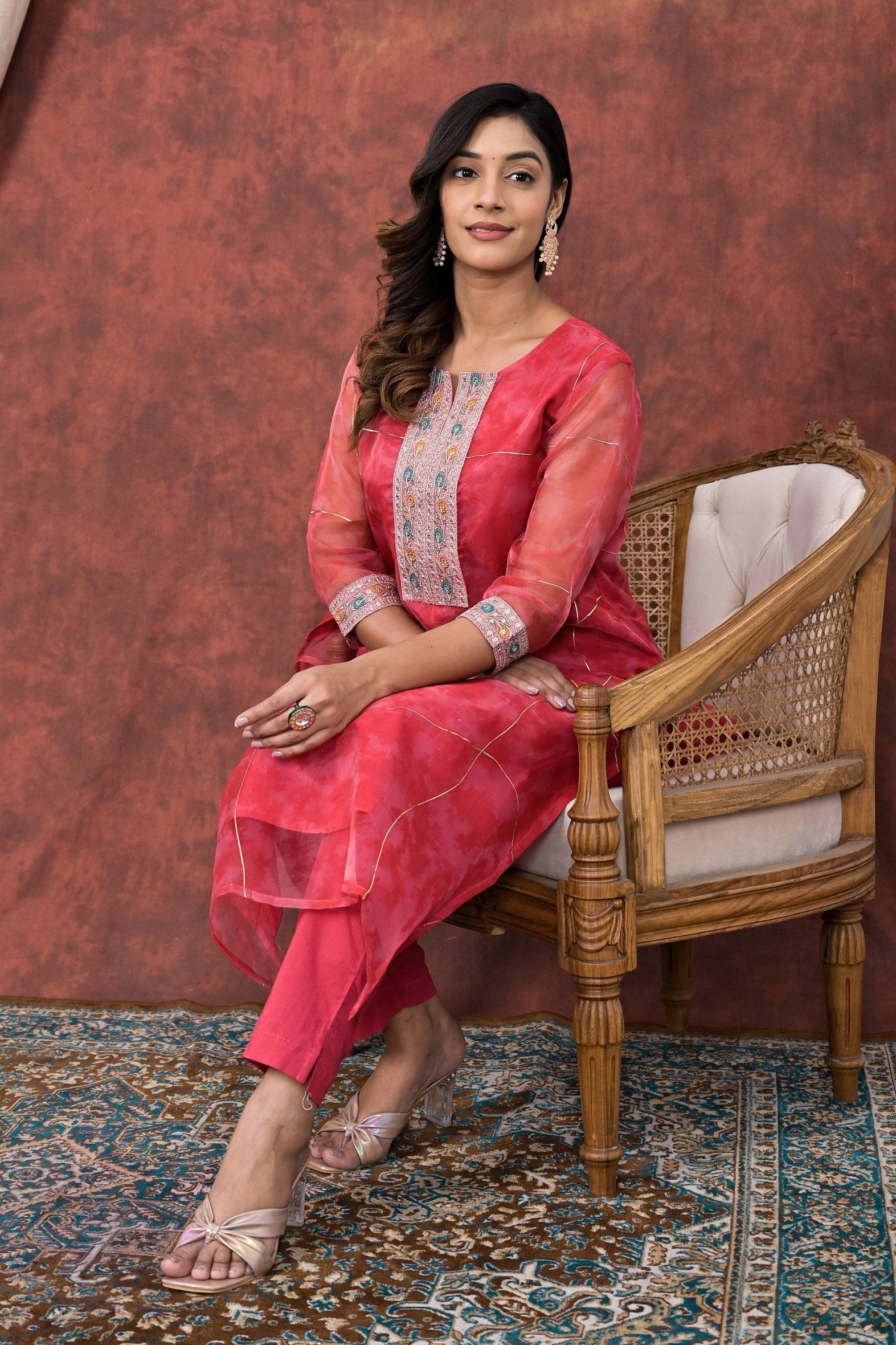 Pink Digital Printed Organza Kurta Pant Set Bada Boota