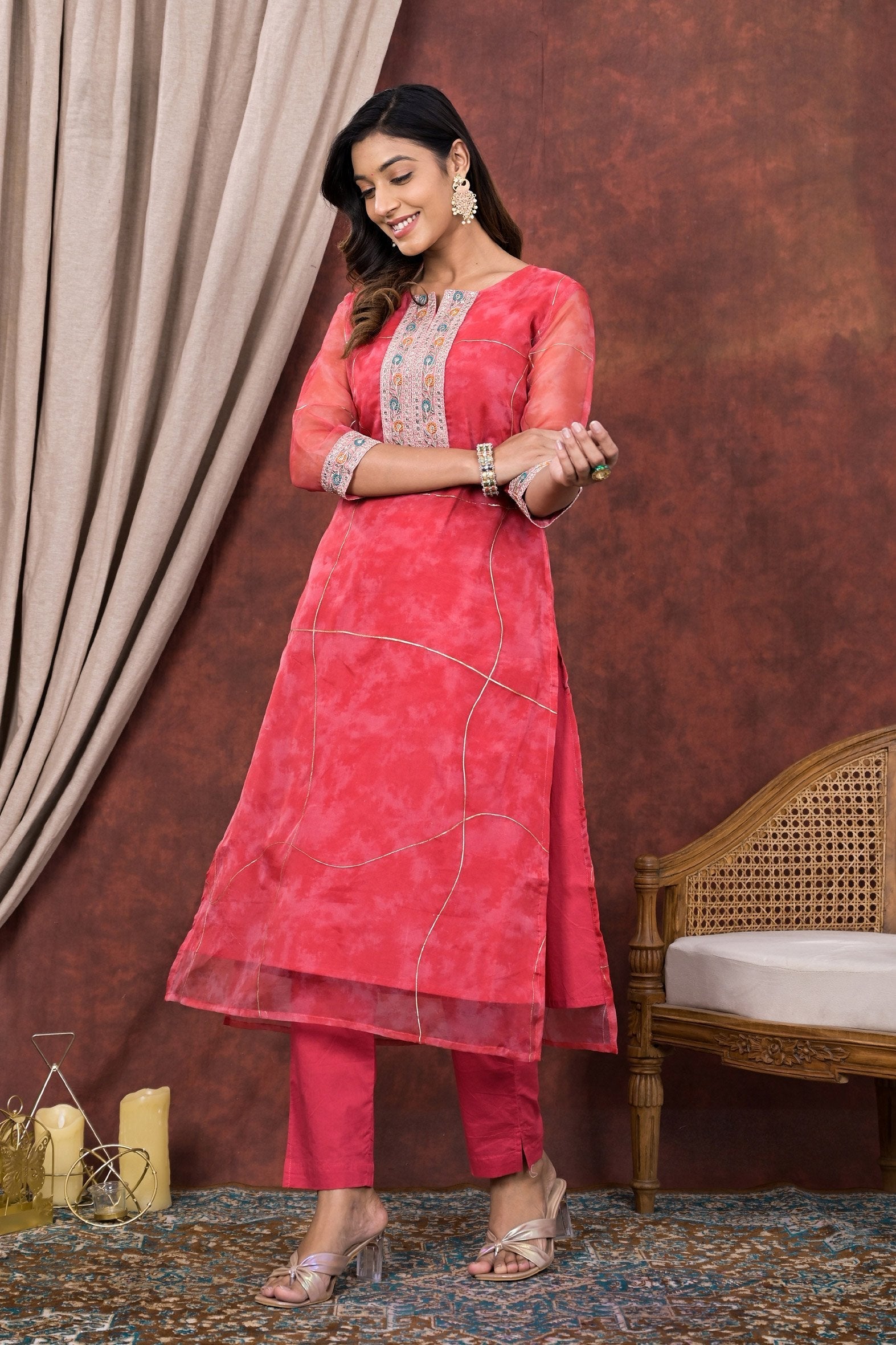 Pink Digital Printed Organza Kurta Pant Set Bada Boota