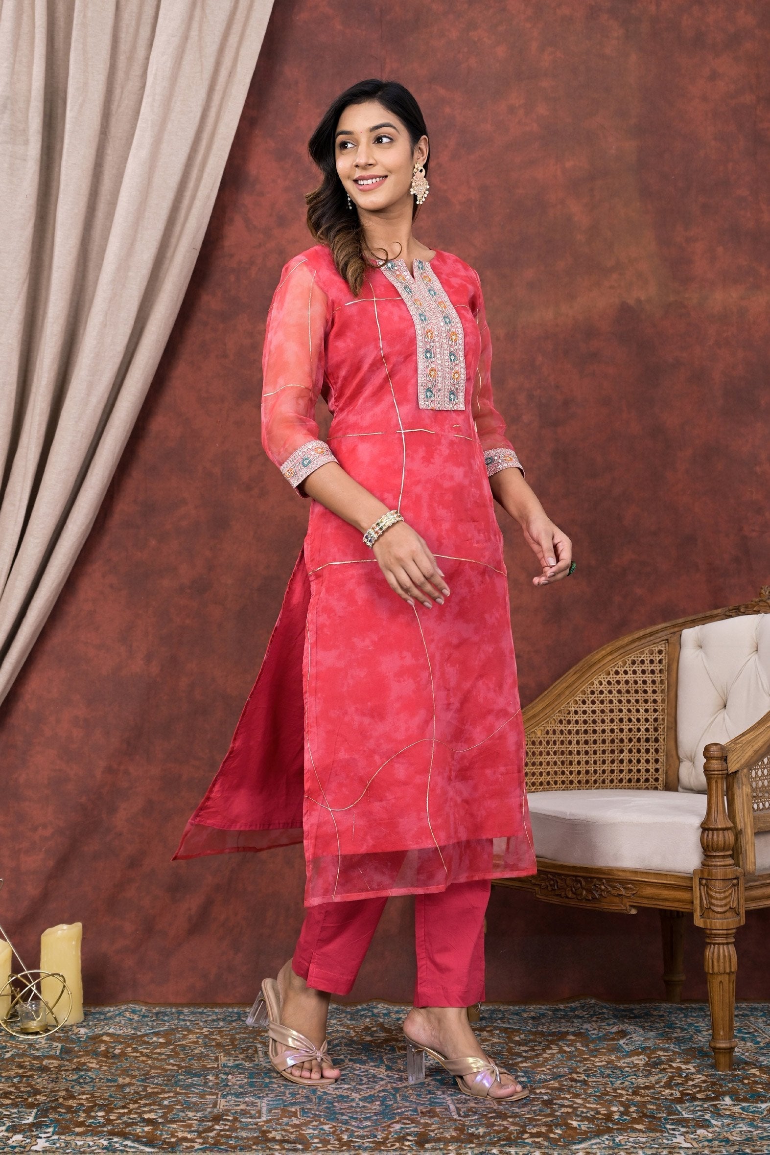 Pink Digital Printed Organza Kurta Pant Set Bada Boota