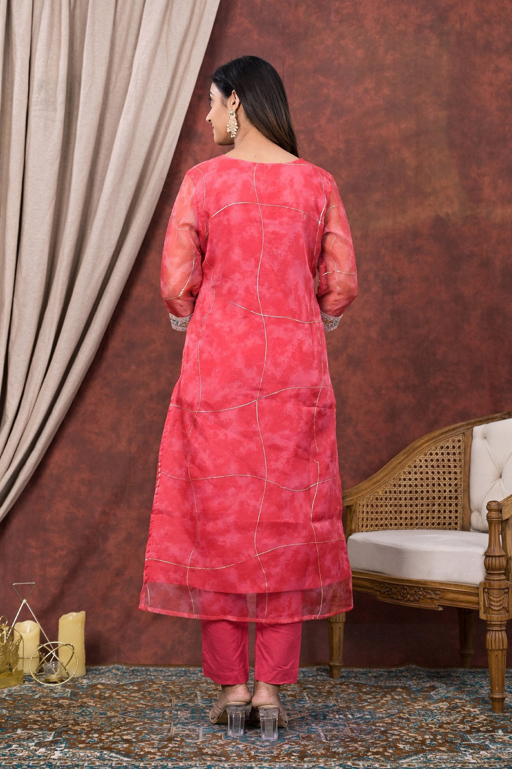 Pink Digital Printed Organza Kurta Pant Set Bada Boota