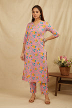 Peach Cotton Straight Kurta Pant Set - Set of 2 Bada Boota