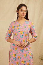 Peach Cotton Straight Kurta Pant Set - Set of 2 Bada Boota