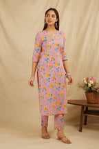 Peach Cotton Straight Kurta Pant Set - Set of 2 Bada Boota