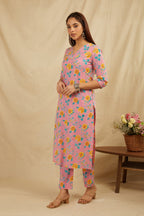 Peach Cotton Straight Kurta Pant Set - Set of 2 Bada Boota