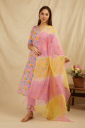 Pink Cotton Straight Kurta Pant Set With Dupatta - Set of 3 Bada Boota