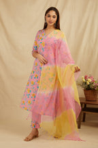 Pink Cotton Straight Kurta Pant Set With Dupatta - Set of 3 Bada Boota