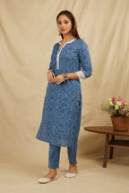 Indigo Bandhej Printed Cotton Kurta Pant Set - Set of 2 Bada Boota