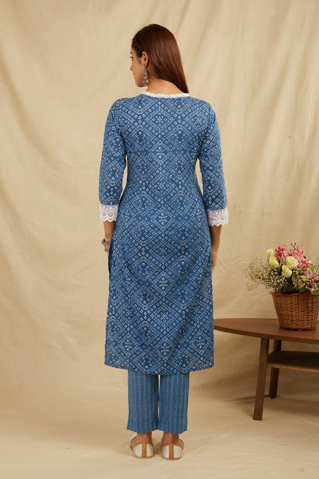Indigo Bandhej Printed Cotton Kurta Pant Set - Set of 2 Bada Boota