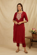 Maroon Cotton Partywear Suit Set With Work On Yoke Bada Boota