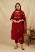Maroon Cotton Partywear Suit Set With Work On Yoke Bada Boota
