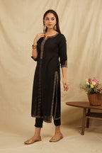 Black Printed Cotton Kurta with Pants - Set of 2 Bada Boota