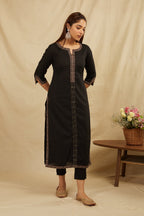 Black Printed Cotton Kurta with Pants - Set of 2 Bada Boota