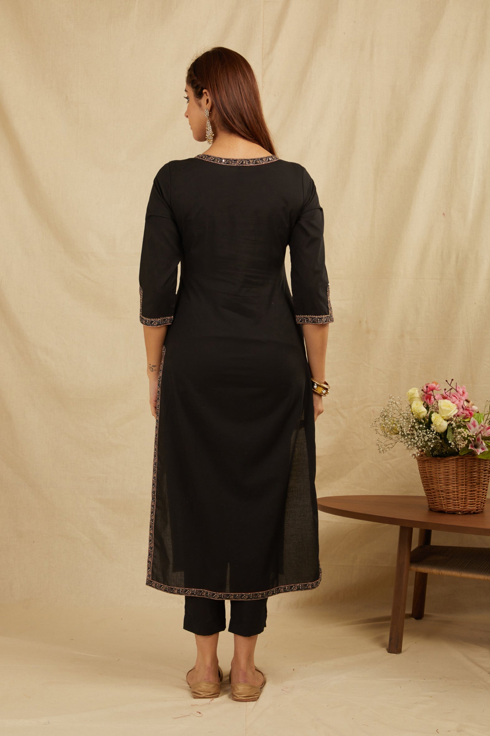 Black Hand Block Printed Cotton Suit - Set of 3 Bada Boota