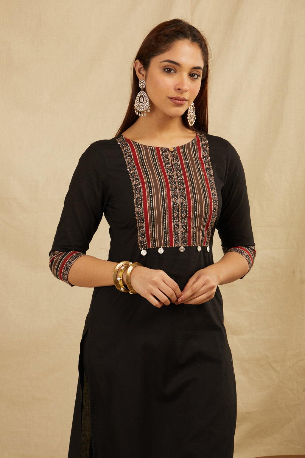 Black Hand Block Printed Cotton Kurta with Pants - Set of 2 Bada Boota