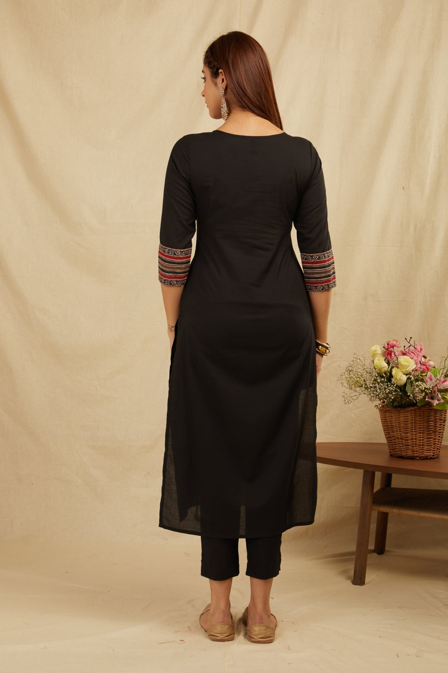 Black Hand Block Printed Cotton Kurta with Pants - Set of 2 Bada Boota