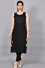 Black Rayon Kurta with Pants- Set of 2 Bada Boota