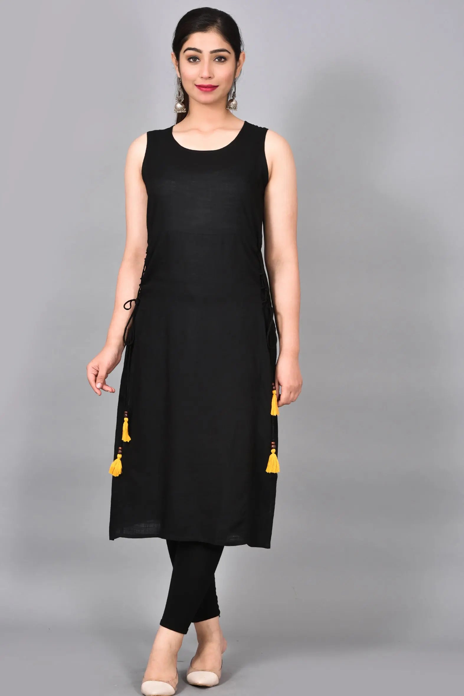 Black Rayon Kurta with Pants- Set of 2 Bada Boota