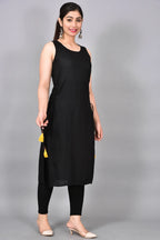 Black Rayon Kurta with Pants- Set of 2 Bada Boota