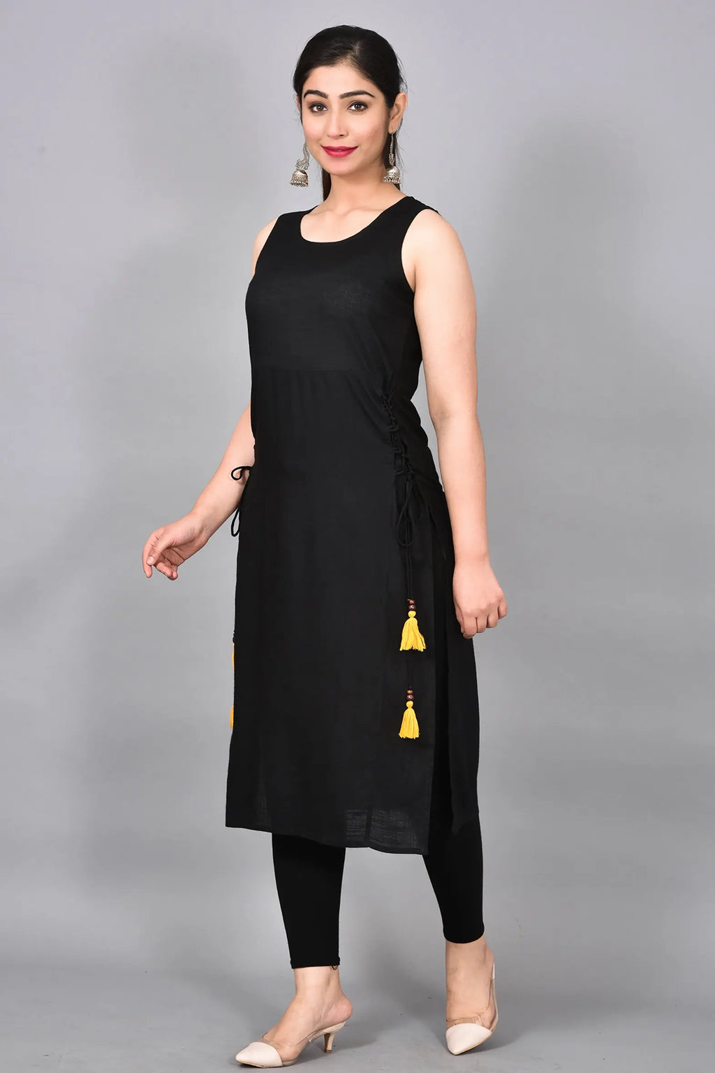 Black Rayon Kurta with Pants- Set of 2 Bada Boota