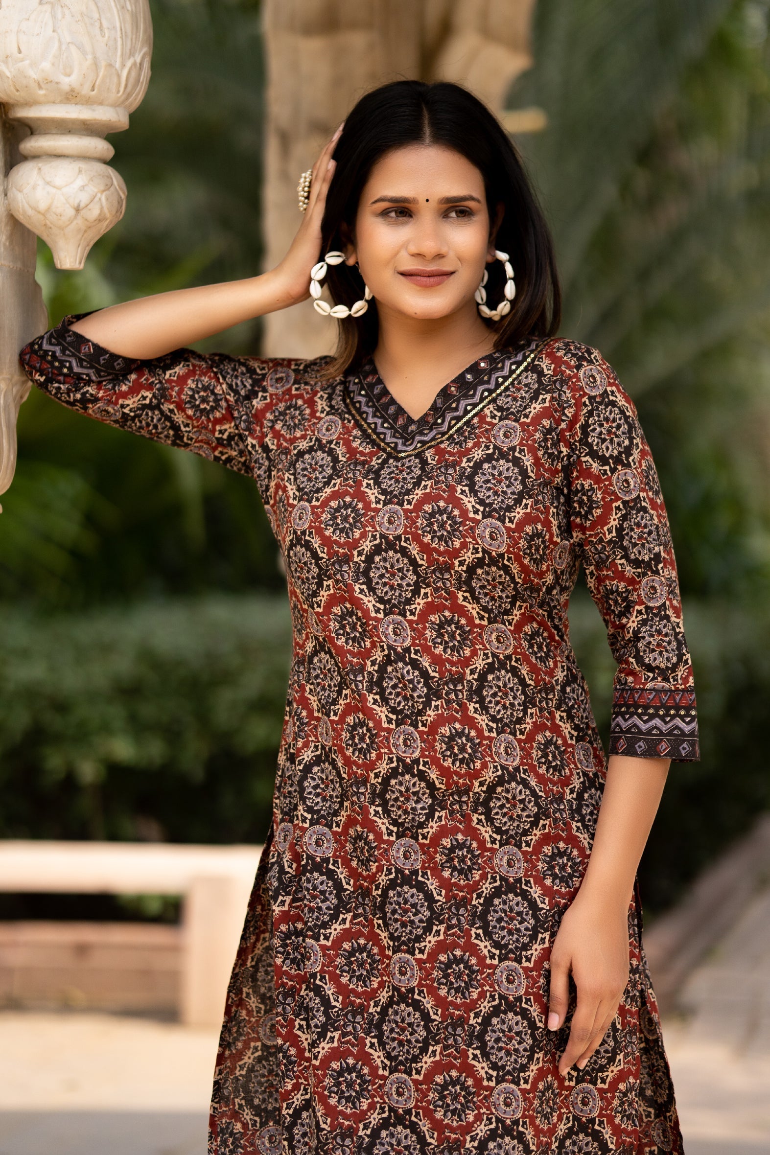 Maroon Printed Cotton Kurta with Pants - Set of 2 Bada Boota