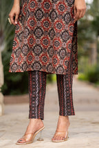 Maroon Printed Cotton Kurta with Pants - Set of 2 Bada Boota