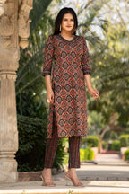 Maroon Printed Cotton Kurta with Pants - Set of 2 Bada Boota