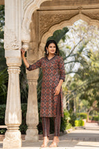 Maroon Printed Cotton Kurta with Pants - Set of 2 Bada Boota