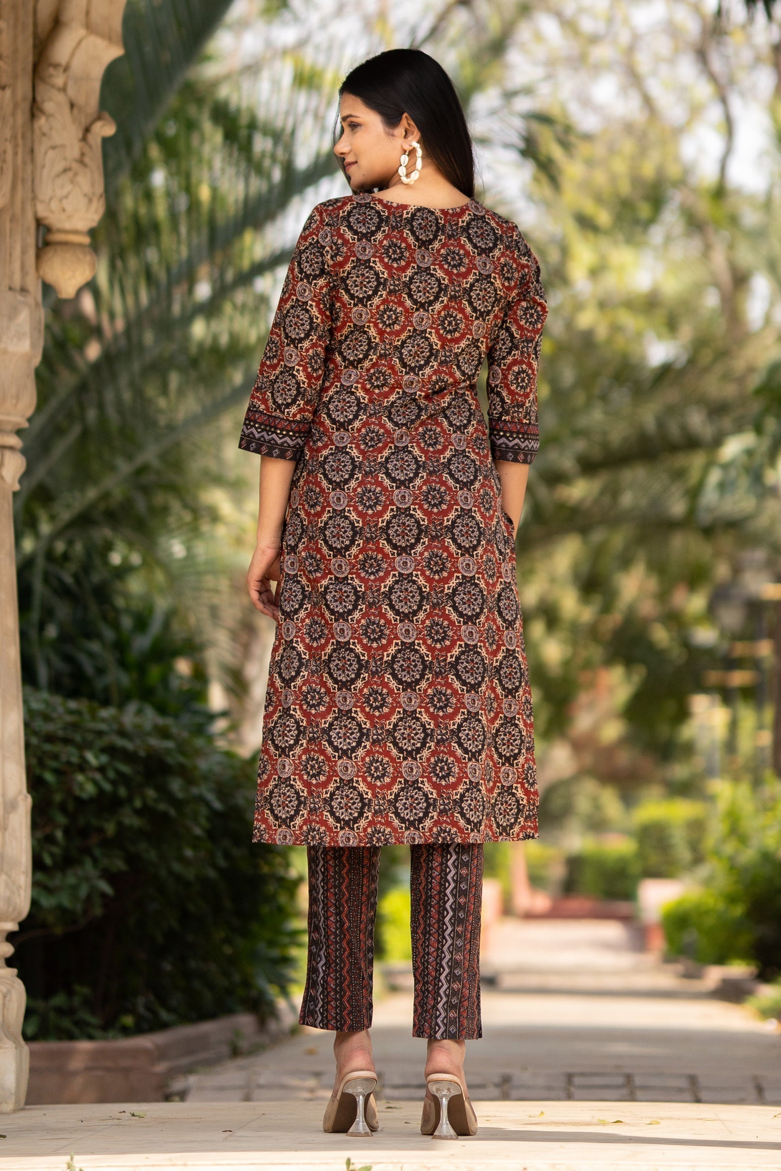 Maroon Printed Cotton Kurta with Pants - Set of 2 Bada Boota