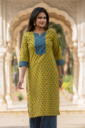Green Barik Butti Printed Cotton Kurta Bada Boota