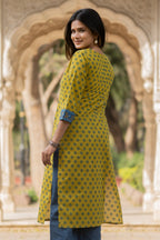 Green Barik Butti Printed Cotton Kurta Bada Boota