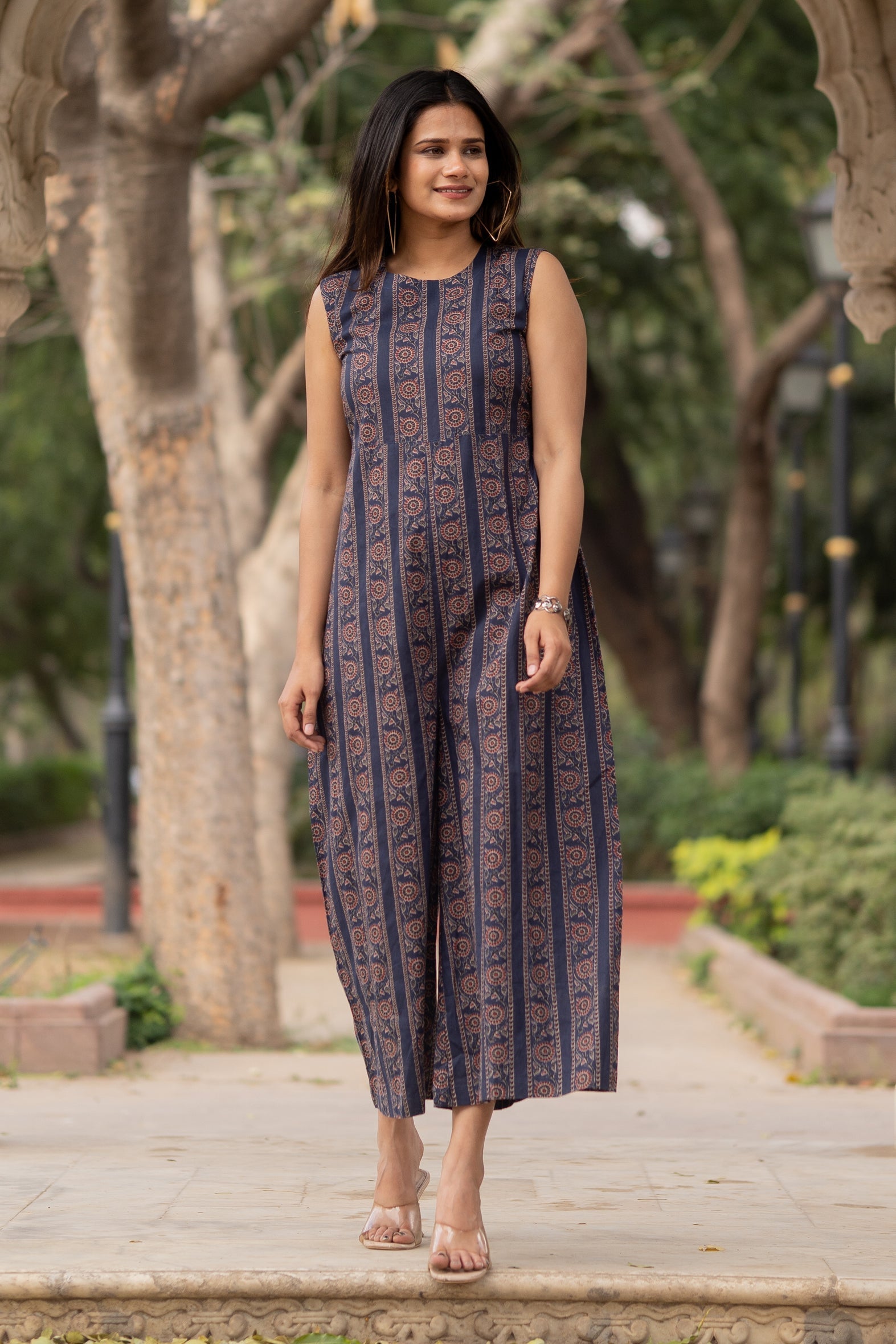 Blue Cotton Printed Jumpsuit For Girls Bada Boota