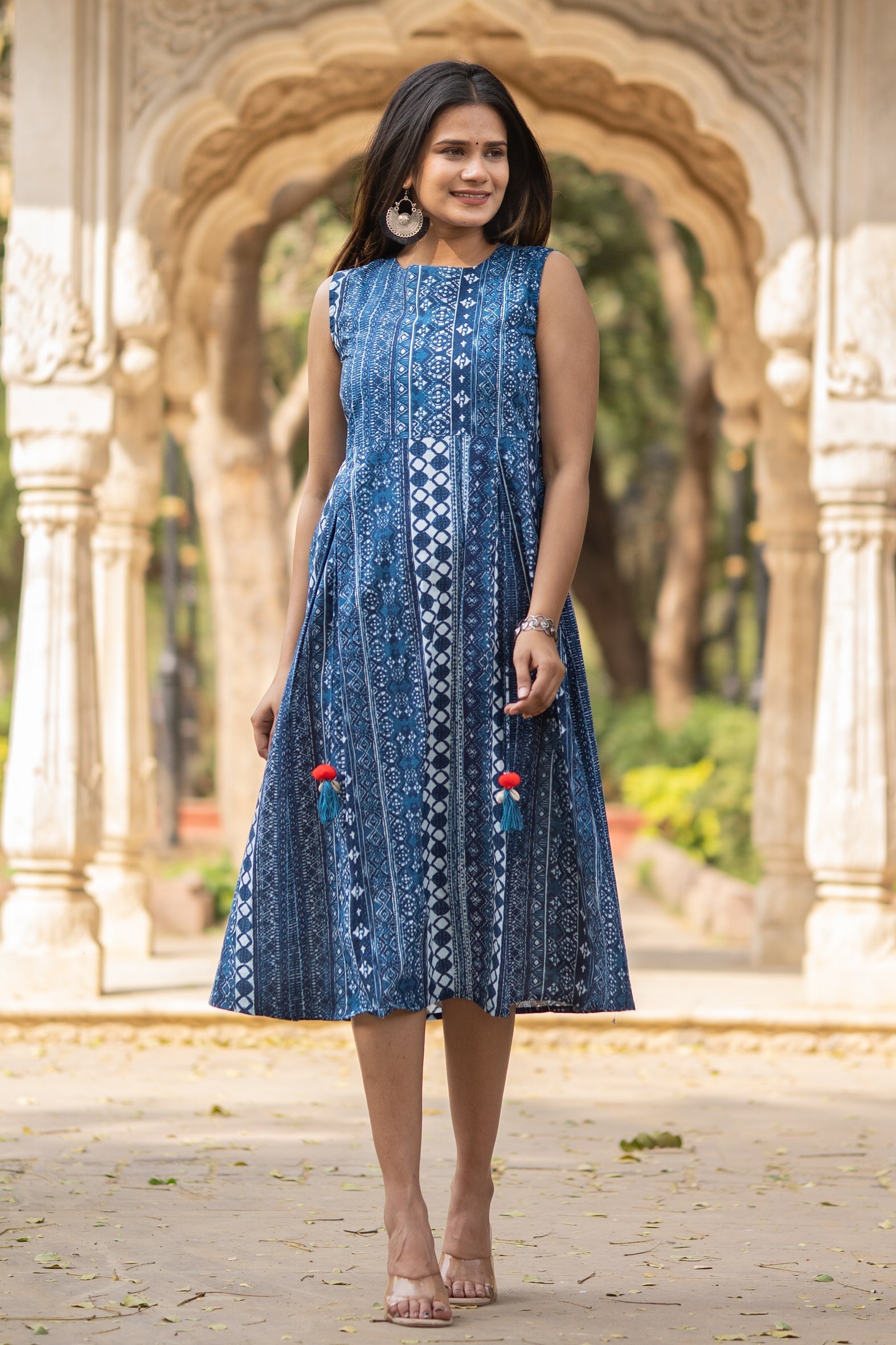 Blue Printed Cotton Dress Bada Boota
