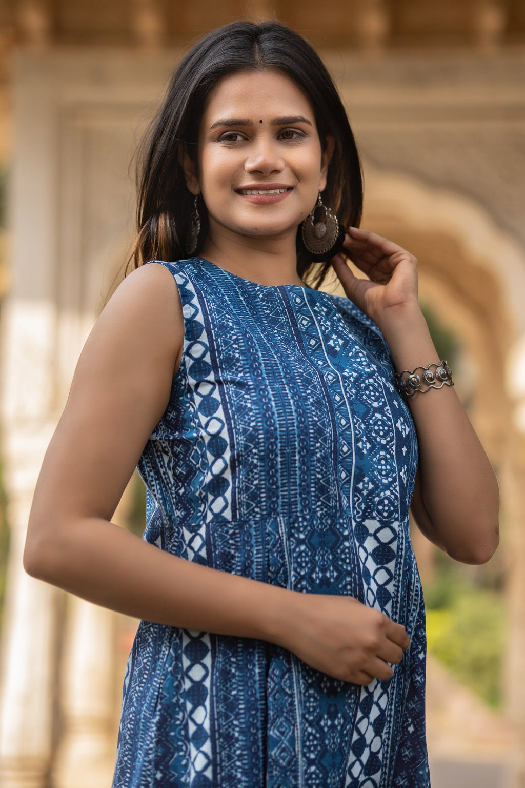 Blue Printed Cotton Dress Bada Boota