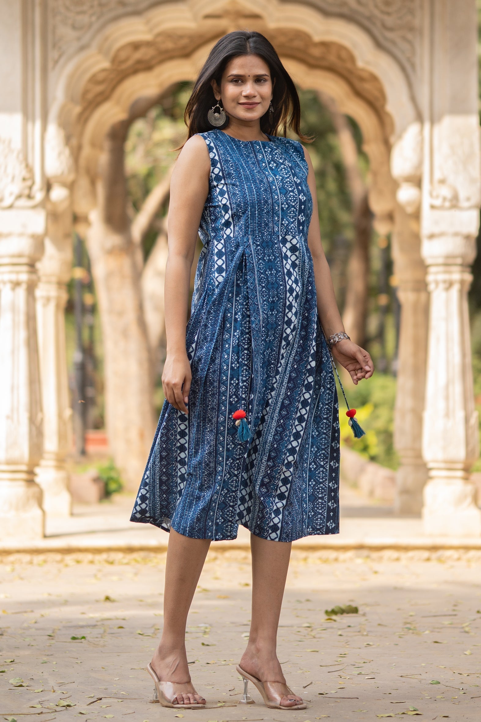Blue Printed Cotton Dress Bada Boota
