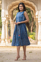 Blue Printed Cotton Dress Bada Boota
