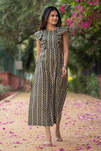 Green Cotton Printed Jumpsuit For Girls Bada Boota