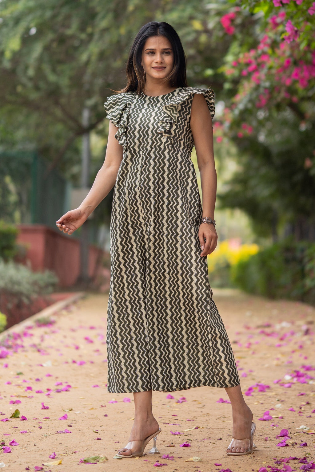 Green Cotton Printed Jumpsuit For Girls Bada Boota