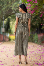 Green Cotton Printed Jumpsuit For Girls Bada Boota