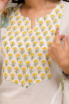 White Cotton Mughal Block Printed Kurta Pant Set With Dupatta Bada Boota