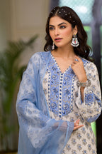 White Cotton Mughal Block Printed Kurta Pant Set With Dupatta Bada Boota