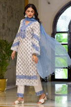 White Cotton Mughal Block Printed Kurta Pant Set With Dupatta Bada Boota