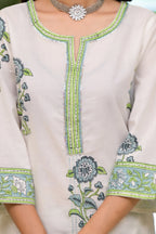 White Cotton Mughal Block Printed Kurta Pant Set With Dupatta Bada Boota