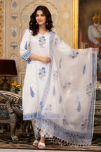 White Cotton Mughal Block Printed Kurta Pant Set With Dupatta Bada Boota