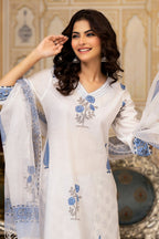 White Cotton Mughal Block Printed Kurta Pant Set With Dupatta Bada Boota