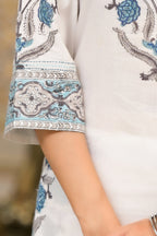 White Cotton Mughal Block Printed Kurta Pant Set With Dupatta Bada Boota