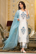 White Cotton Mughal Block Printed Kurta Pant Set With Dupatta Bada Boota