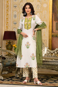 White Cotton Mughal Block Printed Kurta Pant Set With Dupatta Bada Boota