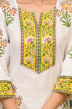 White Cotton Mughal Block Printed Kurta Pant Set With Dupatta Bada Boota